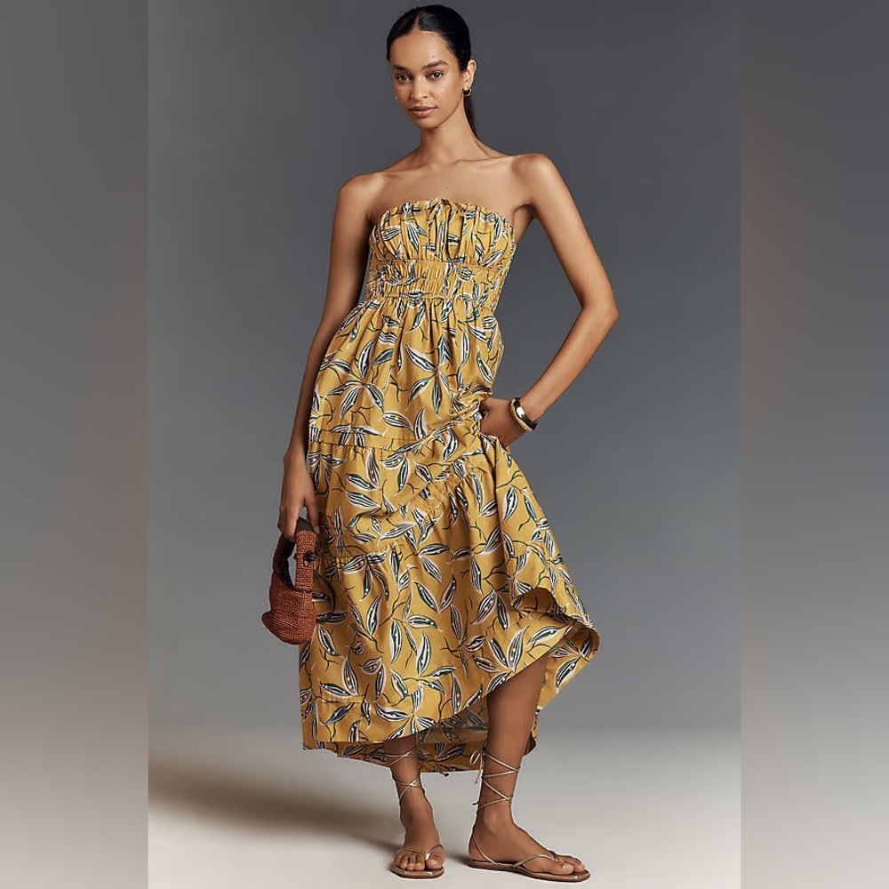 NWT Anthropologie The Somerset Strapless Maxi Floral Dress, Size XS